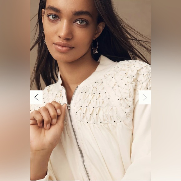 By Anthropologie Smocked Bomber Jacket - Picture 4 of 6